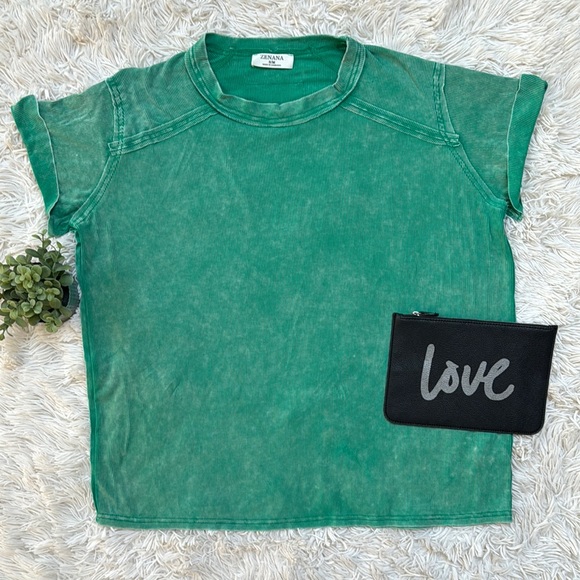 ๐HP๐ Zenana Ribbed Garment Washed Top ๐ Kelly Green - Picture 2 of 12